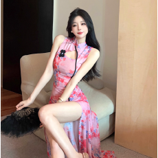 批发原创打底裙新中式旗袍长款改良版复古国风女装性感开叉<b class='q'>连衣裙</b>