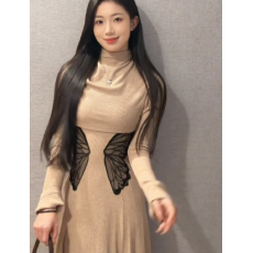 批发蝶来新中式改良<b class='q'>刺绣</b>收腰<b class='q'>连衣裙</b>气质半高领可拆卸披肩