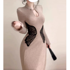 批发蝶来新中式改良<b class='q'>刺绣</b>收腰<b class='q'>连衣裙</b>气质半高领可拆卸披肩