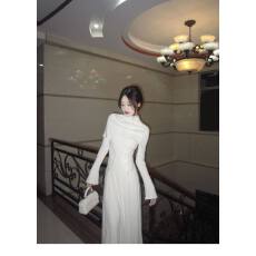 批发蝶来新中式改良刺绣收腰连衣裙气质半高领可拆卸披肩