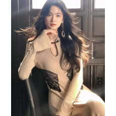 批发蝶来新中式改良刺绣收腰连衣裙气质半高领裙子好看