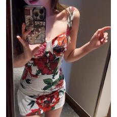 批发吊带<b class='q'>连衣</b>裙套<b class='q'>装</b>气质名媛生日宴会礼服重工印花性感包臀短裙+短裤