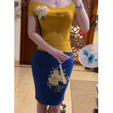 批发纯欲风性感微胖mm新中式国风花朵刺绣背心女印花半裙御姐两件套