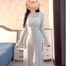 批发十三行好品质 优雅方领<b class='q'>喇叭袖</b><b class='q'>连衣裙</b>立体绣花插片大摆针织裙