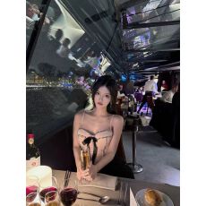 批发富家千金风重工水钻吊带背心内搭性感蝴蝶结抹胸外穿上衣