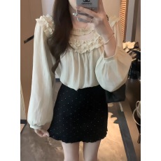 批发法式早秋氛围穿搭轻奢<b class='q'>娃娃领</b>上衣女秋季新款雪纺小衫设计感小众