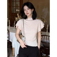 批发法式巨好看的浅粉色小飞袖上衣女2026夏季新款短袖小衫设计感小众