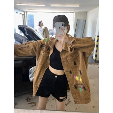 批发美式复古泼墨牛仔外套女潮ins春秋季宽松高级感休闲<b class='q'>百搭</b>夹克上衣