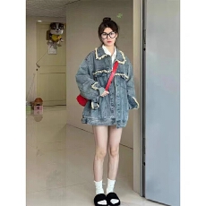 批发美式复古水洗蓝牛仔外套女秋<b class='q'>冬</b>新款设计感小众休闲上衣