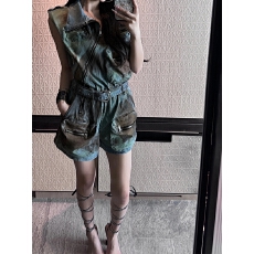 批发复古辣妹废土风牛仔连体裤女<b class='q'>夏季</b>新款拉链设计感无袖工装连体短裤
