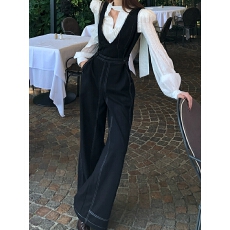 批发美式复古高级感背带裤女春秋新款设计感收腰显瘦高腰<b class='q'>阔</b><b class='q'>腿</b><b class='q'>连体裤</b>