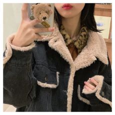 批发加绒加厚韩版<b class='q'>牛仔</b>外套秋冬新款宽松百搭设计感羊羔毛<b class='q'>夹克</b>棉上衣潮