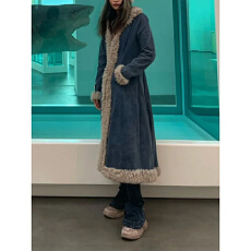 批发A字裙大毛领复古外套<b class='q'>牛仔风</b>衣宽松型2025冬季新款棉衣棉服长款潮