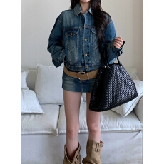 批发法式复古高级感牛仔套装女秋季新款设计感小众<b class='q'>外套</b>半身裙两件套潮