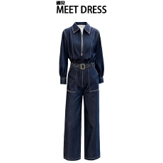 批发2025新款高腰阔腿时尚<b class='q'>连体裤女</b>小个子休闲宽松气质减龄牛仔<b class='q'>连体裤</b>