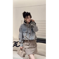 批发2025春季新款韩版做旧宽松长袖连帽<b class='q'>牛仔</b>衬衣复古短款开衫<b class='q'>外套女</b>潮