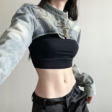 批发设计感个性超短牛仔短外套女2025春夏新款百搭显瘦辣妹罩衫夹克潮