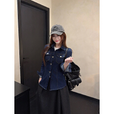 批发韩系复古设计感小众牛仔衬衫女秋季新款修身显瘦百搭长袖衬衣上衣