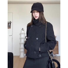 批发2025秋冬新短款韩版小众设计感高级气质夹棉毛呢子<b class='q'>夹克</b>外套上衣女