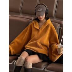 批发韩式长袖保暖加厚美式慵懒风连帽半拉链卫衣新款宽松套头上<b class='q'>衣外套</b>