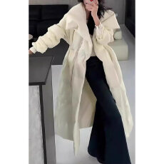 批发韩版气质时尚设计感大翻领过膝长款棉服女<b class='q'>冬</b>高级感加厚保暖棉衣潮