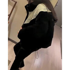 批发欧美风时尚洋气牛仔拼接棉服外套女冬季宽松小个子保暖加厚面包服