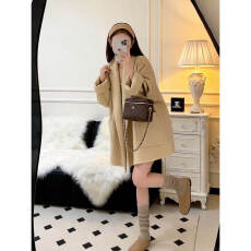批发2026年长袖休闲温柔慵懒风毛呢<b class='q'>外套</b>春季名媛千金感宽松中长款大衣