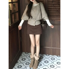 批发宽松型少<b class='q'>女</b>短款松弛风慵懒风设计感斗篷毛衣外套百搭中袖针织<b class='q'>开衫</b>