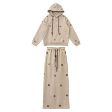 批发2026年长袖慵懒休闲套装裙宽松连帽<b class='q'>卫衣</b>高腰半身裙时尚减龄两件套