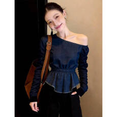 批发泡泡袖立领牛仔衬衫女2026春<b class='q'>夏</b>新款通勤休闲宽松五分袖显瘦衬衣潮