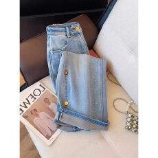 批发<b class='q'>新款</b>复古时尚设计感刺绣高腰百搭直筒牛仔<b class='q'>裤</b>女冬显瘦长<b class='q'>裤</b>蓝色