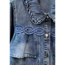 批发韩系甜美少女风翻领花边2026春夏季<b class='q'>牛仔</b><b class='q'>衬衫女</b>装显瘦蕾丝装饰外套