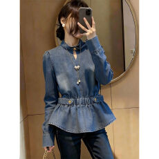 批发2026年新款水洗做旧<b class='q'>牛仔</b>收腰上衣女显瘦超火减龄韩系长袖衬衫<b class='q'>外套</b>