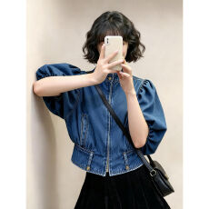 批发韩式宽松型拉链蓝色<b class='q'>牛仔</b>衬衫女新款高级感超好看独特漂亮气质上衣