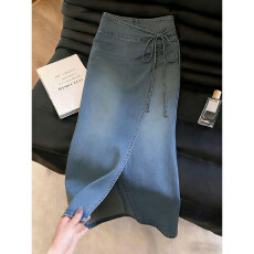 批发韩版时髦洋气个性开叉感半身裙女夏季新款高腰显瘦时尚复古牛仔裙