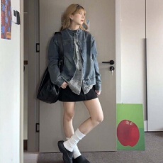批发复古高级感做旧牛仔长袖外套春秋显瘦别致<b class='q'>百搭</b>时髦外搭开衫夹克潮