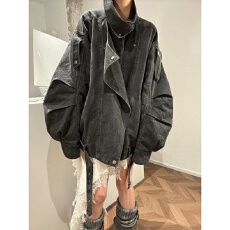 批发美式落肩袖工装宽松夹克<b class='q'>外套女</b>春秋季复古风长袖水洗做旧<b class='q'>牛仔</b>外套