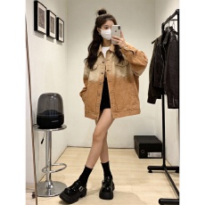 批发复古做旧水洗牛仔外套女春秋新款宽松慵懒风美式<b class='q'>街头</b>工装夹克上衣