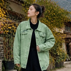 批发美式复古牛仔外套女2026<b class='q'>春</b>秋薄款宽松显瘦百搭做旧绿色夹克上衣潮