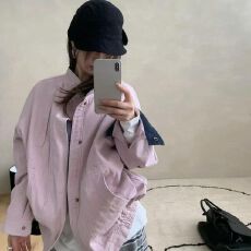批发美式复古粉色夹克外套女早秋设计感小众宽松显瘦百搭<b class='q'>休闲</b>工装上衣