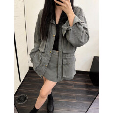 批发甜酷辣妹<b class='q'>牛仔</b>套装女春秋新款设计感小众炸街<b class='q'>外套</b>高腰半身裙两件套