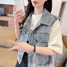 批发无袖<b class='q'>牛仔</b>马甲2026春夏新款时尚拼接外搭美式 百搭上衣<b class='q'>女</b>