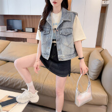 批发无袖牛仔马甲2026春夏新款时尚拼接外搭美式 <b class='q'>百搭</b>上衣女