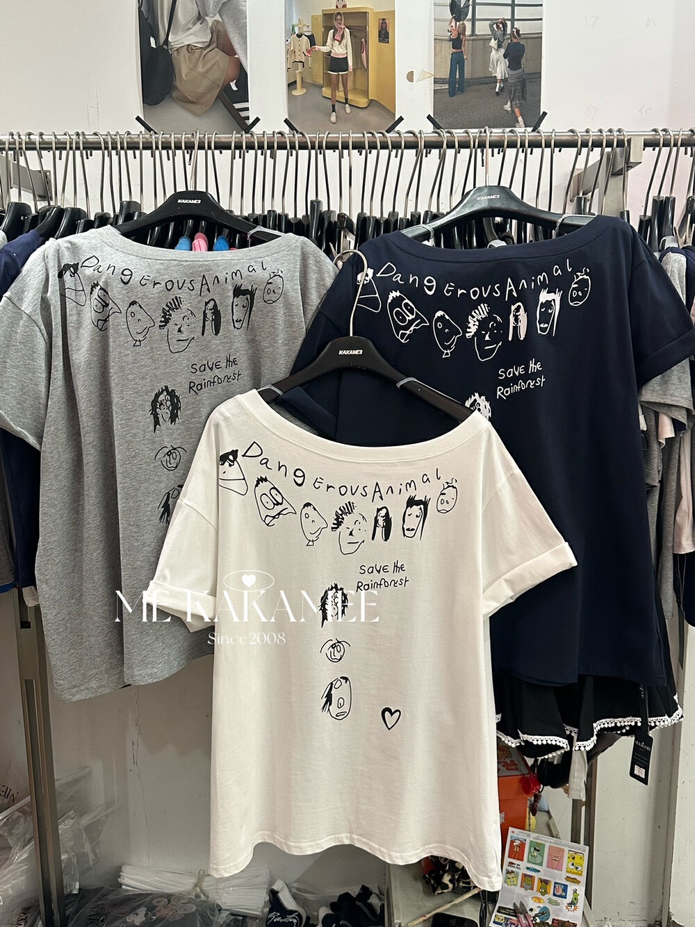 FA33549# 夏新品设计感人物斜肩大版短袖T恤 服裝批發女裝批發服飾貨源