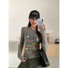 批发冬上新韩版卡通涂鸦<b class='q'>印花</b>加绒长袖打底衫