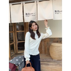 批发高级简约木耳领设计感<b class='q'>长袖</b><b class='q'>T</b><b class='q'>恤</b>