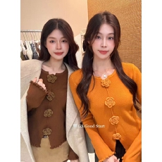 批发修身圆领玫瑰花朵单排扣波浪花边针织<b class='q'>开衫</b>气质显瘦长袖休闲毛衣女