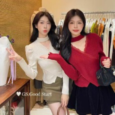 批发法式蕾丝花边v领针织衫女秋冬新款修身<b class='q'>显瘦</b>交叉打底内搭挂脖毛衣