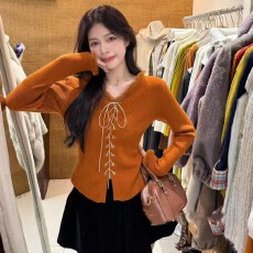 批发法式纯欲风绑带针织上衣女冬季十三行新款毛毛设计感V领<b class='q'>打底衫</b>