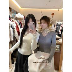 批发千金风浪漫复古风<b class='q'>蕾丝</b>修身显瘦针织衫上衣女秋冬<b class='q'>刺绣</b>拼接长袖毛衣